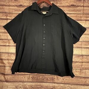 Vtg Island Passport-Mens Short Sleeve Button Down Shirt-3XL -Black Resort Casual